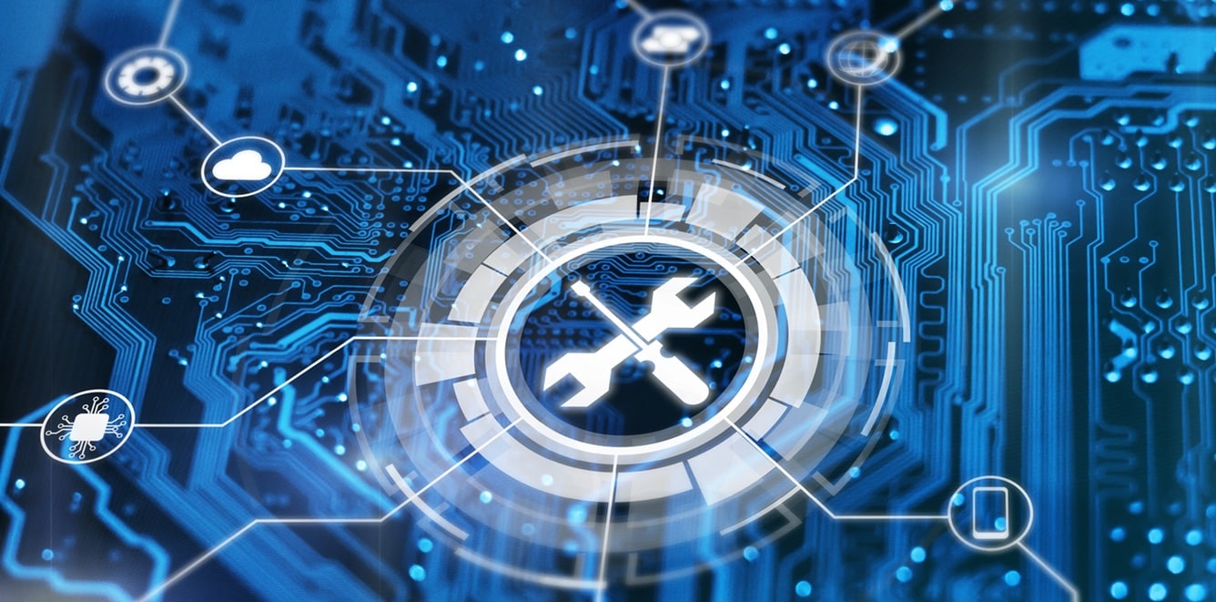 Technical support concept. Maintenance sign wrench and srewdriv