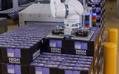 Palettierung von Pouchbeutelverpackungen in offenen Trays